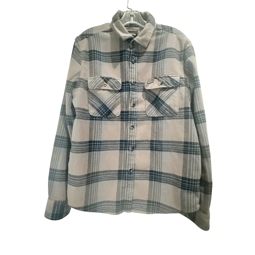Brixton Flannel Shirt Men Medium Grey Blue Plaid Long Sleeve Button‎ Up